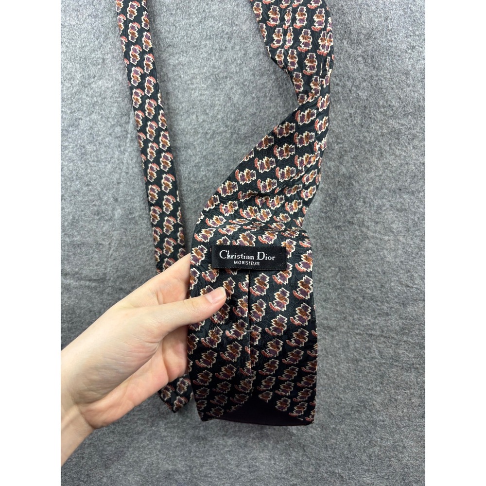 Christian Dior Monsieur Silk Tie Black Geometric Medallion VTG 90s Prep Classy - Picture 1 of 3